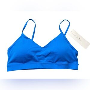 CRZ YOGA blue V neck pull on yoga athletic sports bra size L/12 NWT